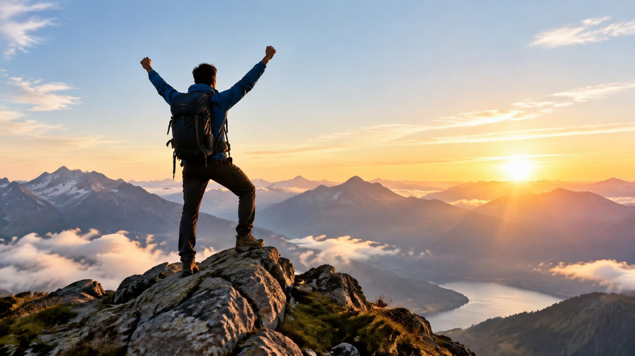 person achieving goal on mountain