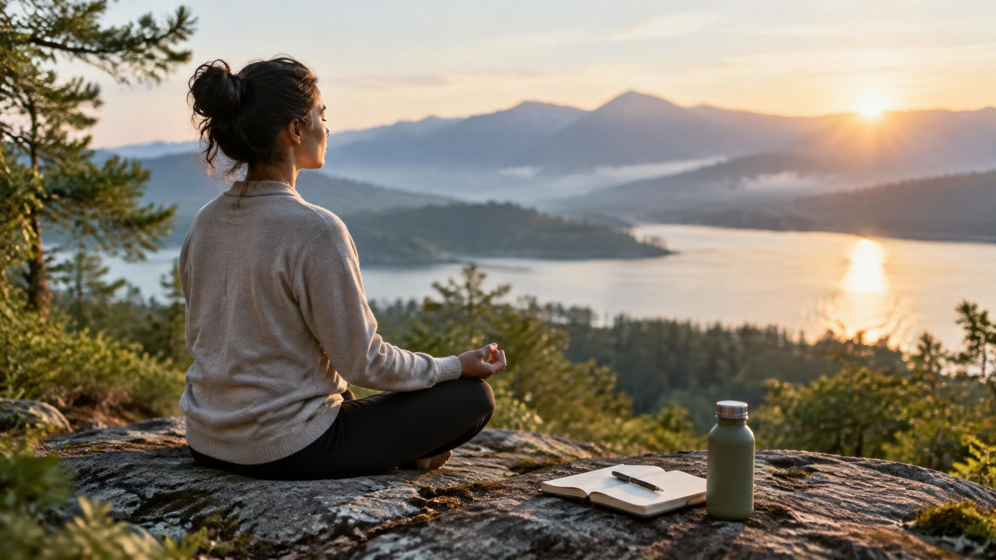 person meditating in nature